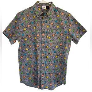 Disney Men's Gray All Over Print‎ Mickey Mouse Button Down Short Sleeve Size S